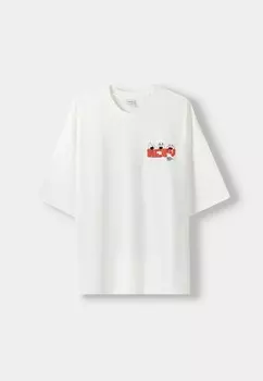Футболка с принтом OVERSIZE Bershka, белый