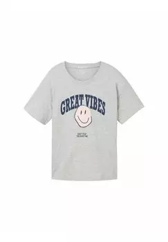 Футболка с принтом OVERSIZED TOM TAILOR, цвет light stone grey melange