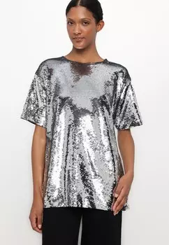 Футболка с принтом OVRSIZE TUNIC TEE MICHAEL Michael Kors, серебристый