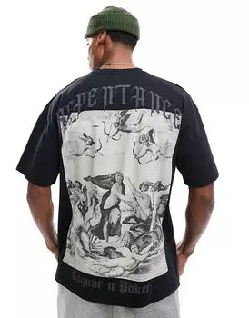 Футболка с принтом оверсайз черного цвета Liquor N Poker