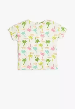 Футболка с принтом PALM SHORT SLEEVE CREW NECK Koton, бежевый