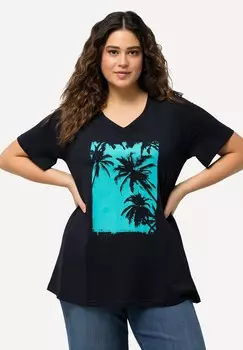 Футболка с принтом PALM TREE SHORT SLEEVE GRAPHIC TEE Ulla Popken, темно-синий