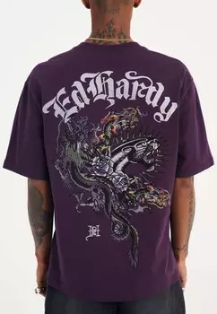 Футболка с принтом PANTHER AND DRAG DIAMANTE RELAXED Ed Hardy, фиолетовый