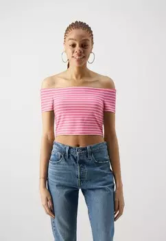 Футболка с принтом PCDYLLI OFF SHOULDER Pieces, розовый