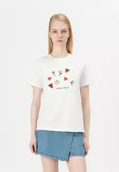 Футболка с принтом PCFUNLY EMBROIDERY Pieces, белый