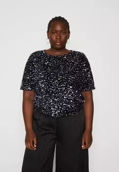 Футболка с принтом PCKAM Pieces Curve, черный/фиолетовый/серебристый