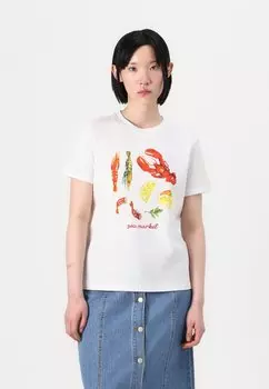 Футболка с принтом PCMOLLY O NECK TEE Pieces, белый