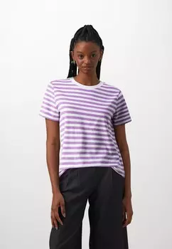 Футболка с принтом PCRIA TEE STRIPES Pieces, цвет bellflower/bright white