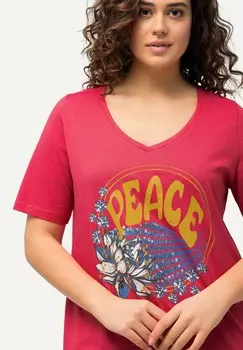 Футболка с принтом PEACE SEQUINED SHORT SLEEVE V-NECK TEE Ulla Popken, светло-розовый
