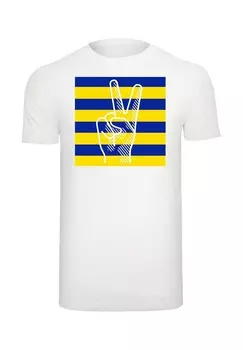 Футболка с принтом PEACE STRIPE VICTORY HAND ROUND NECK Merchcode, белый