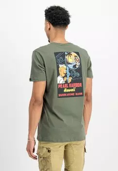 Футболка с принтом PEARL HARBOR Alpha Industries, темно-оливковый
