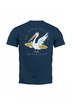 Футболка с принтом PELIKAN SURFER SURFBOARD FASHION STREETSTYLE Neverless, темно-синий