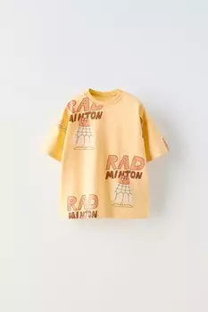 Футболка с принтом перьев ZARA, желтый