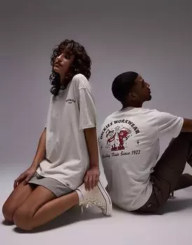 Футболка с принтом пиццы на спине Dickies в кремово-белом цвете - эксклюзивно для ASOS