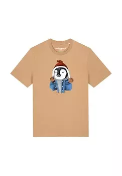 Футболка с принтом PINGUIN watapparel, бежевый