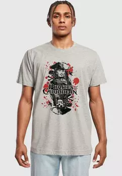 Футболка с принтом PIRATES OF THE CARRIBEAN JACK SPARROW ABSOLUTE CULT, светло-серый