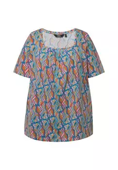 Футболка с принтом PLEATED GEOMETRIC PRINT SQUARE NECK Ulla Popken, красный