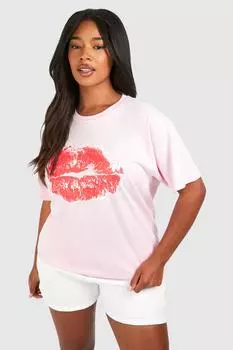 Футболка с принтом Plus Lips boohoo, розовый