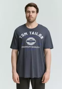 Футболка с принтом PLUS MIT LOGO TOM TAILOR, темно-синий