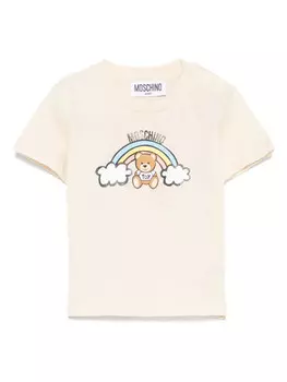 Футболка с принтом плюшевого мишки Moschino Kids, нейтральный