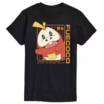 Футболка с принтом покемона Fuecoco и его характеристиками больших размеров Licensed Character, черный