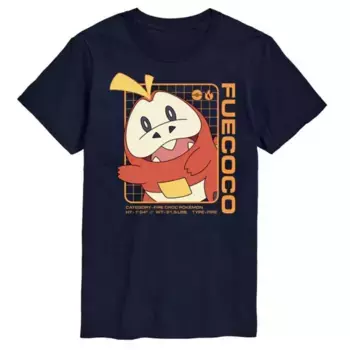 Футболка с принтом покемона Fuecoco и его характеристиками больших размеров Licensed Character, синий