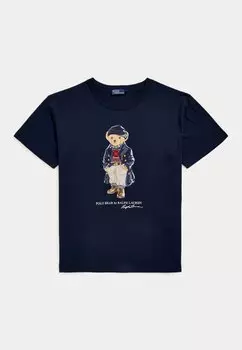 Футболка с принтом POLO BEAR LOGO COTTON JERSEY TEE Polo Ralph Lauren, темно-синий