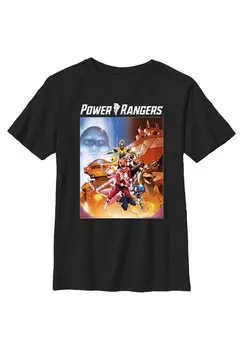 Футболка с принтом Power Rangers Poster Unisex Henry Tiger, черный