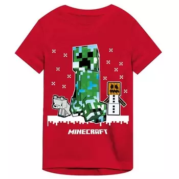 Футболка с принтом «Праздничная тема Minecraft» для мальчиков 8–20 лет Licensed Character, красный