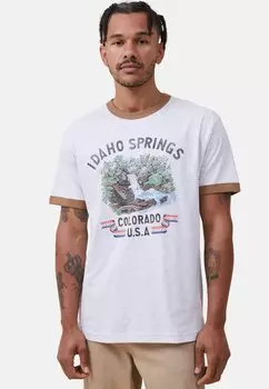 Футболка с принтом ПРЕМИУМ-СУВЕНИР Cotton On, белый марль, жженый миндаль, Айдахо-Спрингс
