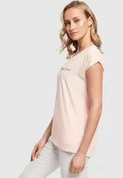 Футболка с принтом PRETTY FLOWERS EXTENDED SHOULDER Merchcode, розовый