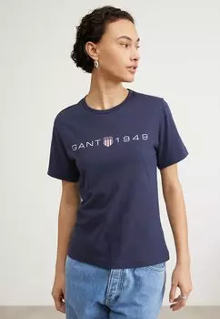 Футболка с принтом Print T-shirt GANT, темно-синий