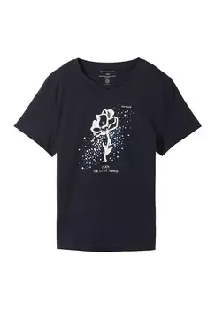 Футболка с принтом PRINT T-SHIRT MIT BIO-BAUMWOLLE TOM TAILOR, темно-синий