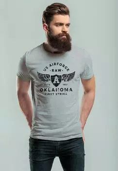 Футболка с принтом PRINT US AIRFORCE OKLAHOMA AVIATOR VINTAGE Neverless, серый