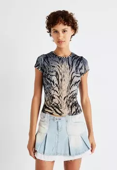 Футболка с принтом PRINTED BABY TEE WITH CONTRAST BINDING Jaded London, серый