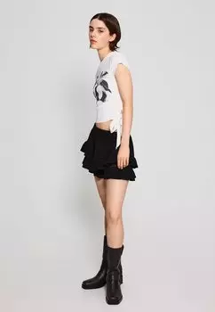 Футболка с принтом PRINTED SHORT SLEEVE WITH KNOT Bershka, кремовый