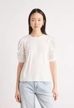 Футболка с принтом PUFF SLEEVE CREW NECK TEE DKNY, кремовый