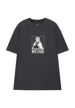 Футболка с принтом PULL&BEAR, антрацит