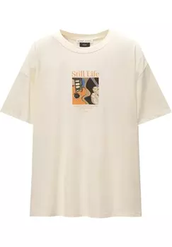 Футболка с принтом PULL&BEAR, бежевый