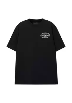 Футболка с принтом PULL&BEAR, черный