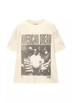 Футболка с принтом PULL&BEAR, песочный