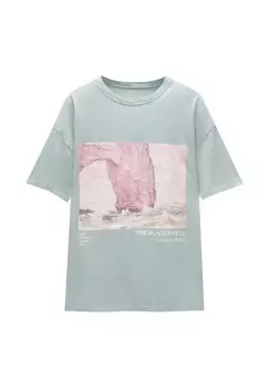 Футболка с принтом PULL&BEAR, синий