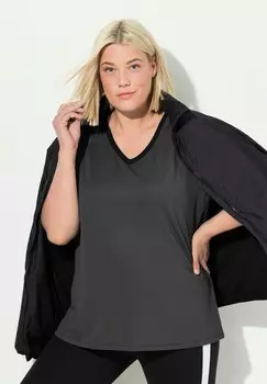 Футболка с принтом QUICK DRYING SHORT SLEEVE V-NECK Ulla Popken, черный