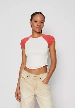 Футболка с принтом RAGLAN TEE BDG Urban Outfitters, цвет white/coral