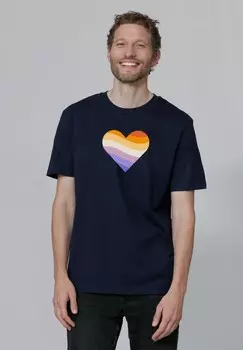 Футболка с принтом RAINBOW HEART watapparel, темно-синий