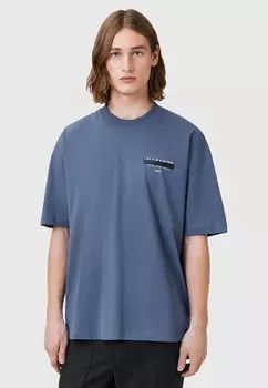 Футболка с принтом REDACT CREW AllSaints, синий