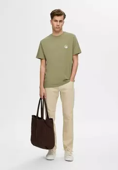 Футболка с принтом REG-RIPLEY TEE EX Selected, зеленый