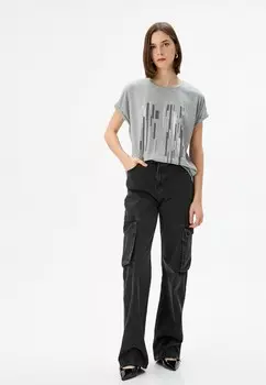 Футболка с принтом REGULAR FIT CREW NECK SHORT SLEEVE Koton, серый