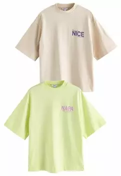 Футболка с принтом REGULAR FIT - OVERSIZED CITY GRAPHIC SHORT SLEEVE CREWNECK 2 PACK Next, бежевый