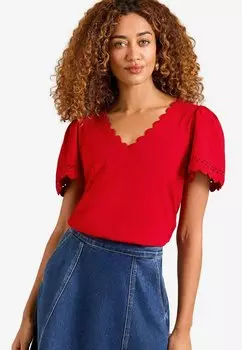 Футболка с принтом REGULAR FIT-SCALLOP V-NECK Love & Roses, красный